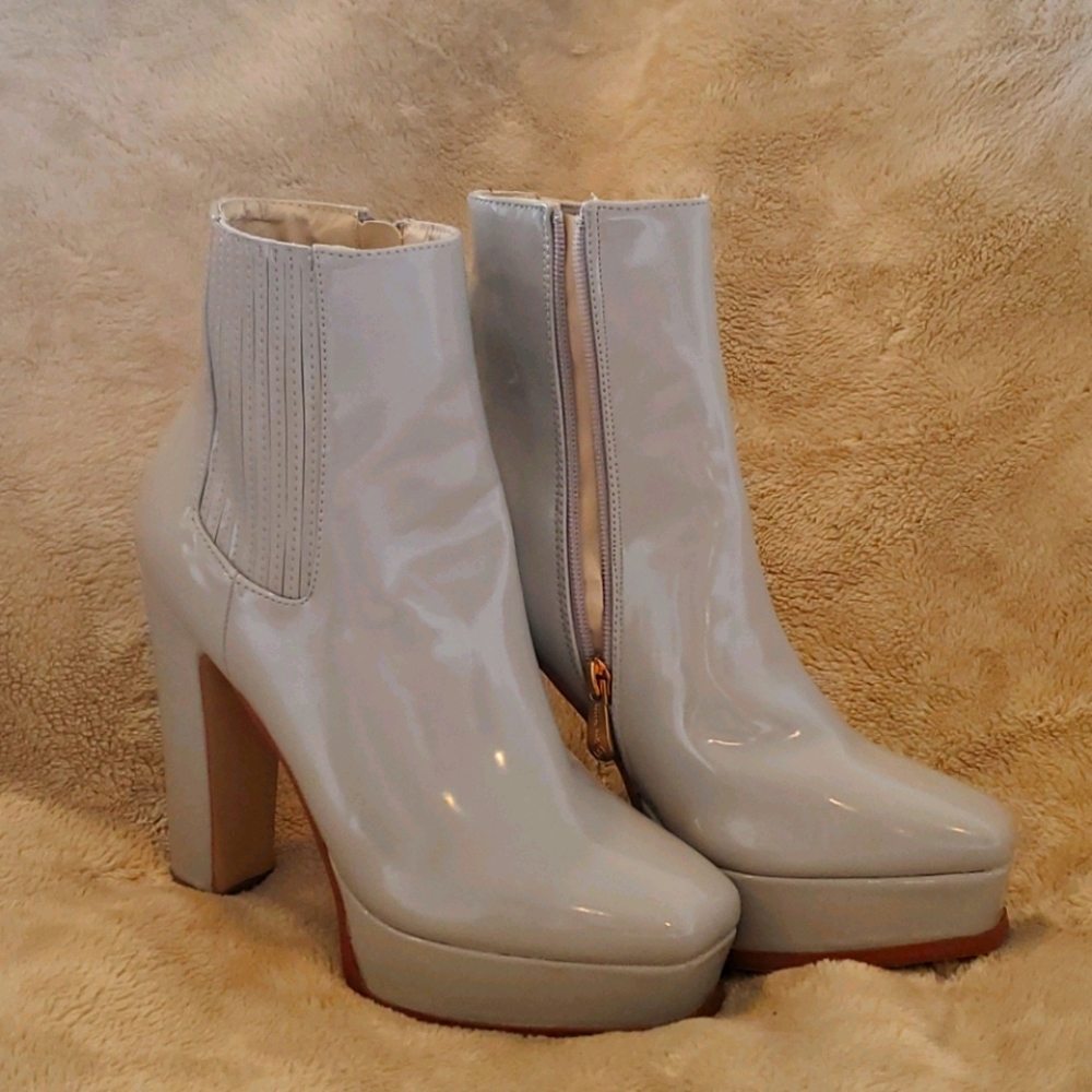 Grey leather booties